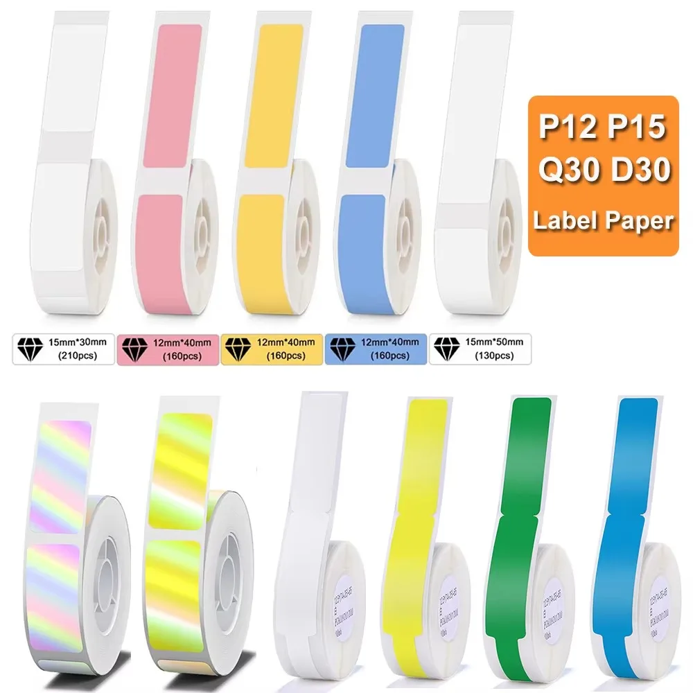 1Roll P12 P15 Thermal Label Sticker Compatible Phomemo D30 Q30 Marklife P11 P50 L12 DELI Q2 Labeller