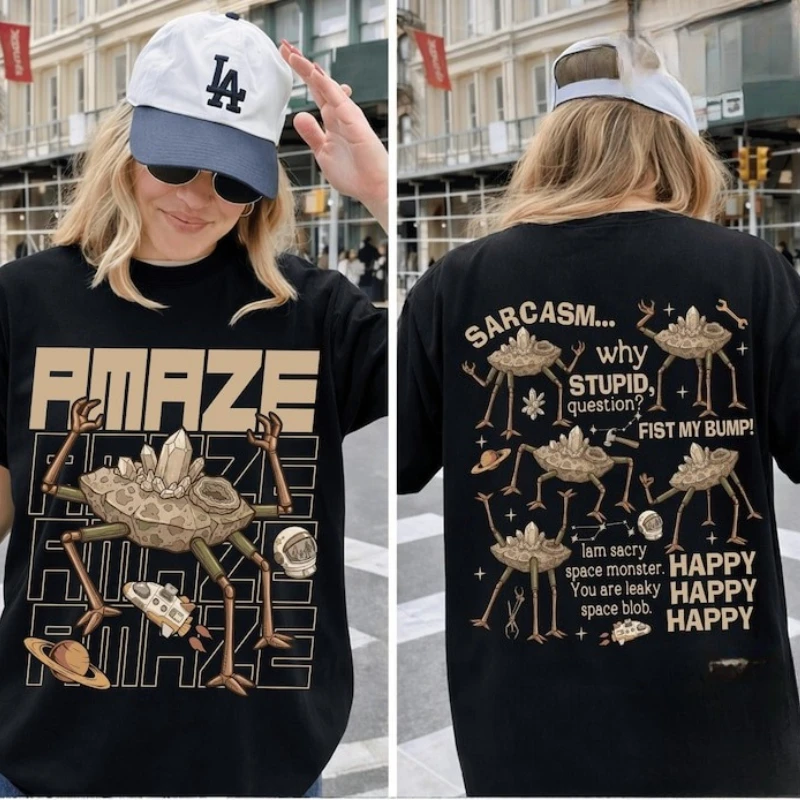 Vintage Cartoon Amaze Alien T-shirt Hail Mary Book Youth Shirt Tee Sci Fi Book Gift Space Monster with Funny Unisex Short-sleev