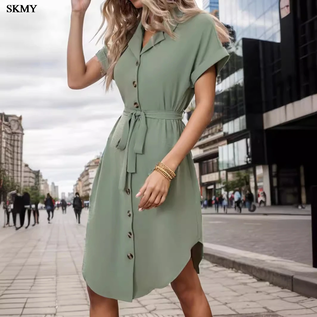 فستان SKMY للسيدات لصيف 2024 بصدر واحد وأربطة وخصر وأكمام قصيرة Abito Da Cerimonia Donna Lungo