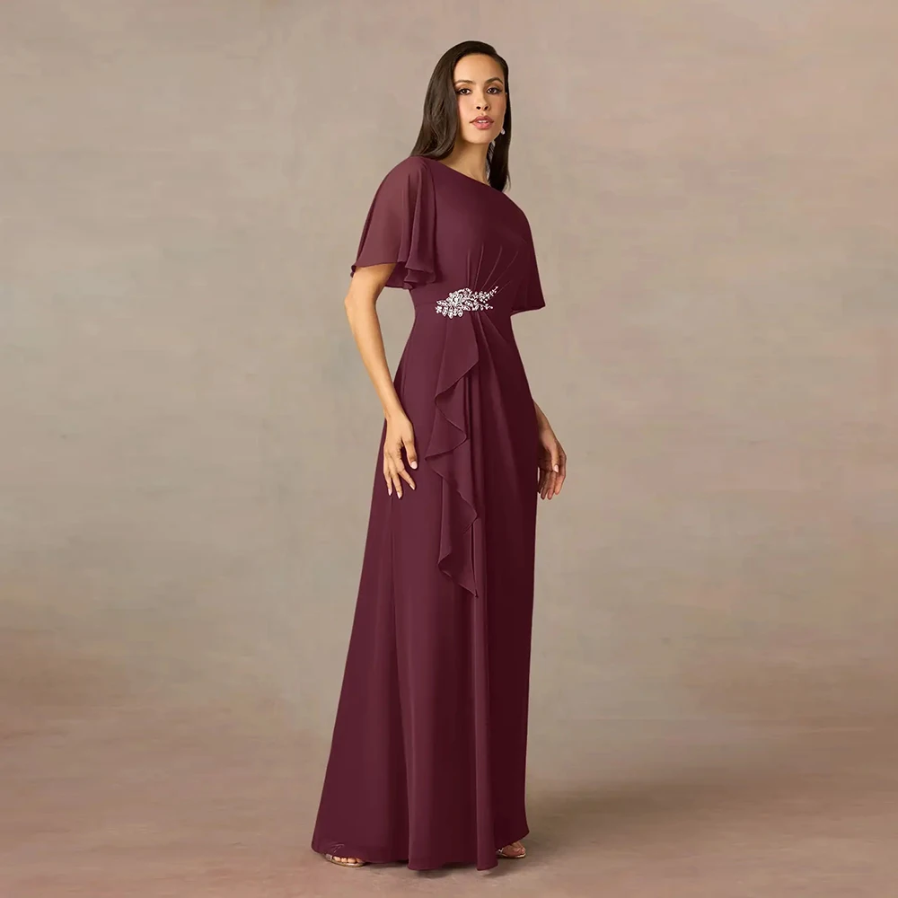 Vestidos sencillos De gasa para madre De Novia con cristal, vestidos De fiesta De boda De media manga con pliegues, verano 2025, Vestido De Novia