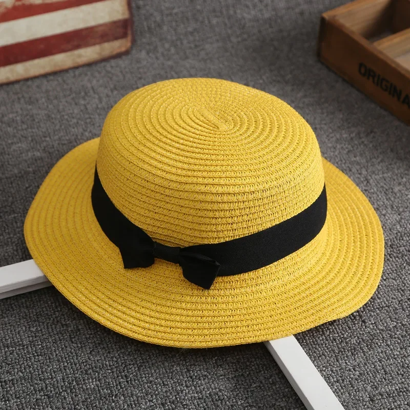 Flat Hat Women\'s Summer Vacation Beach Panama Straw Hat, French Beach Hat, Straw Woven Sun Shading and Sun Protection Gift Hat