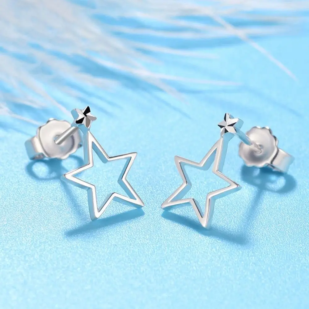 

PT950 Real Pure Platinum 950 Stud Women Gift Lucky Simple Hollow Star Dangle Earrings 1.8g