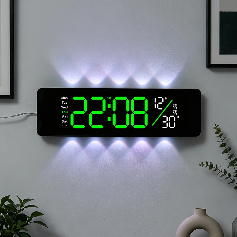 Minimalist LED Wall Clock, Modern Silent Hanging Clock with Ambient Downlight, Multifunctional Lighting Timepiece for Bedroom