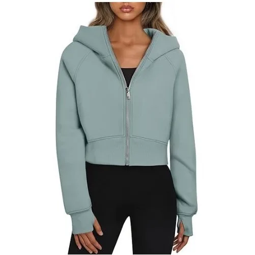 Women Long Sleeve Zip Up Hoodies Cropped Sweatshirts Fall Spring 2024 Outfits Casual Hooded Tops