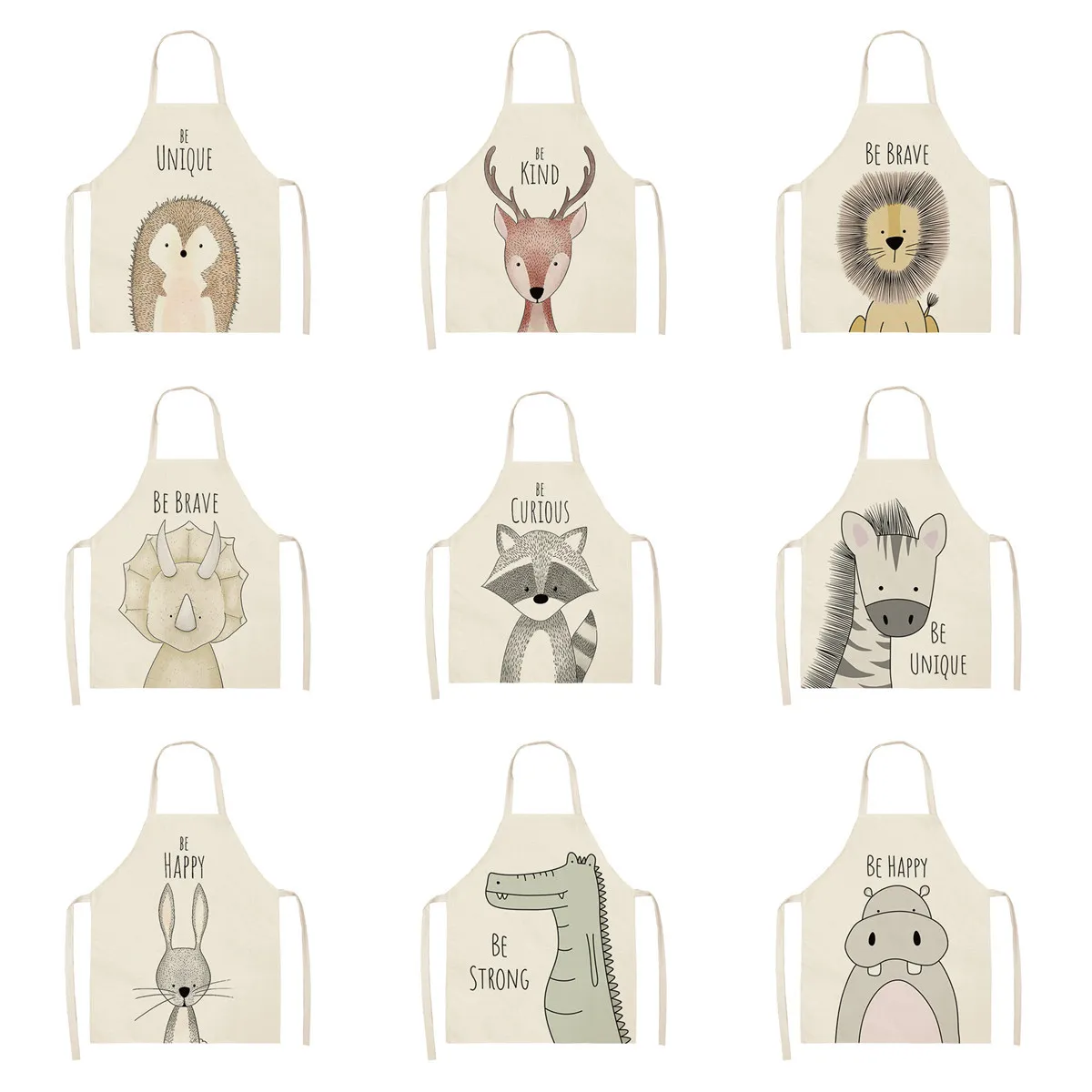 Kitchen Cooking Apron Animal Print Aprons For Lion Elk Bear Fox Women Sleeveless Biking Bibs Pinafores Children Apron Home Bib