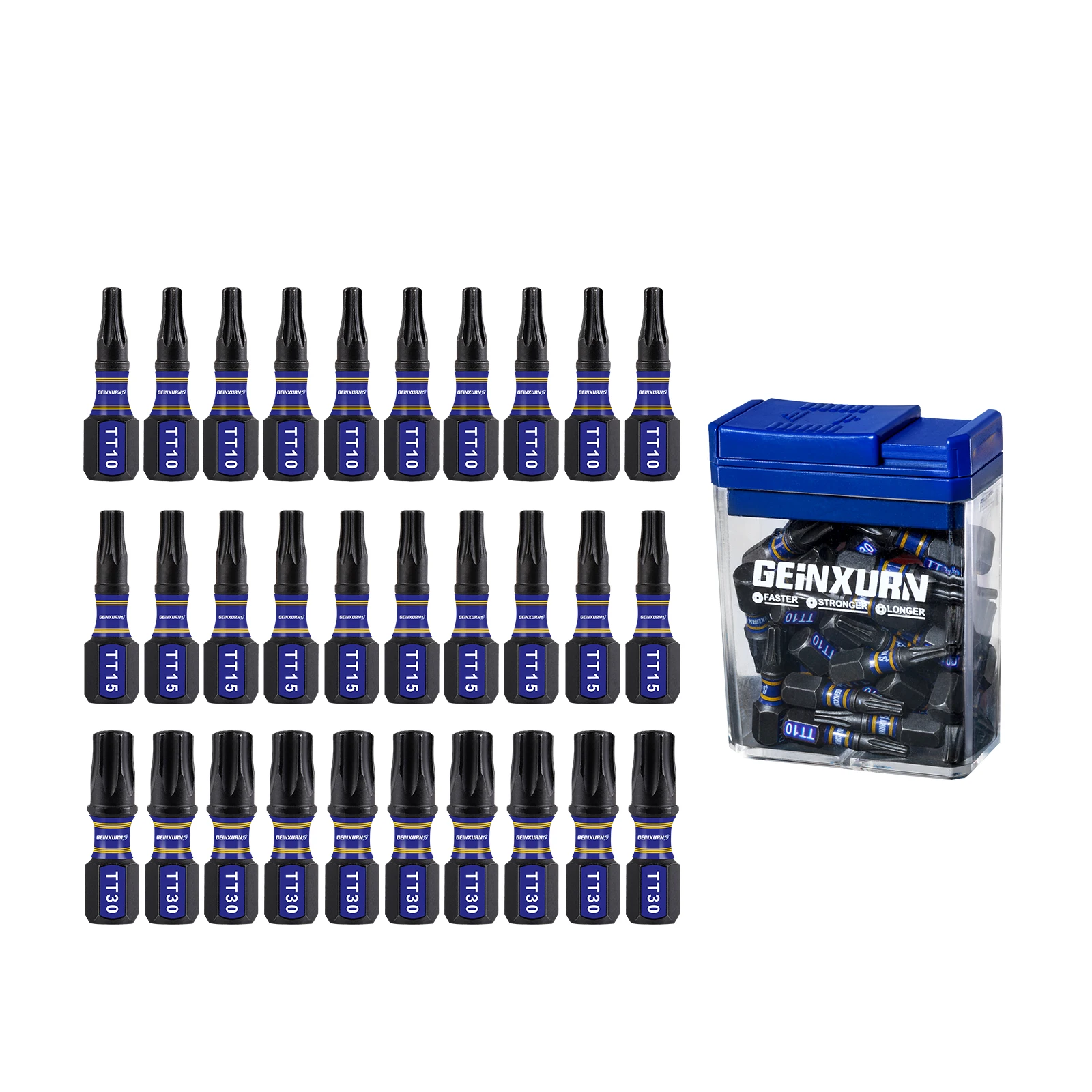 Geinxurn 30 Pcs Impact Security Torx Magnetic S2 Steel Multi Driver Bits with Storage Colorful Box(Blue,Orange,Pink)