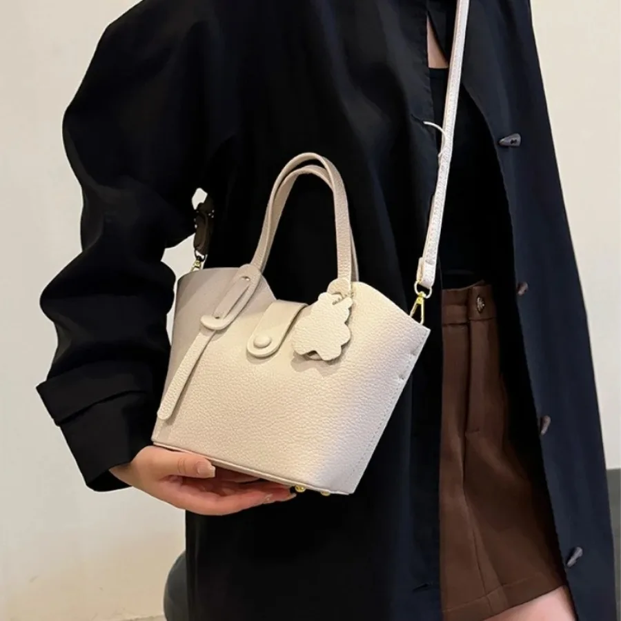 

New Lychee grain fashion casual simple women's bag soft surface temperament handheld bucket bag shoulder crossbody bags