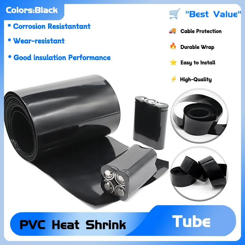 

PVC Heat Shrink Tube Lipo Battery Pack Cable Sleeve Lithium Insulated Film Wrap Case Protection 2~10M Black Width 160~500mm