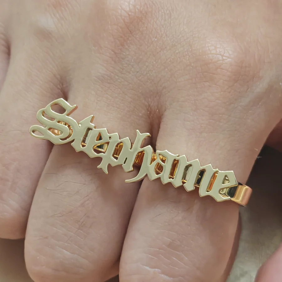 

Customized Double Name Ring Stainless Steel Jewelry Women's Name Double Finger Ring Hip Hop Personalized Ring Anniversary Jewelr