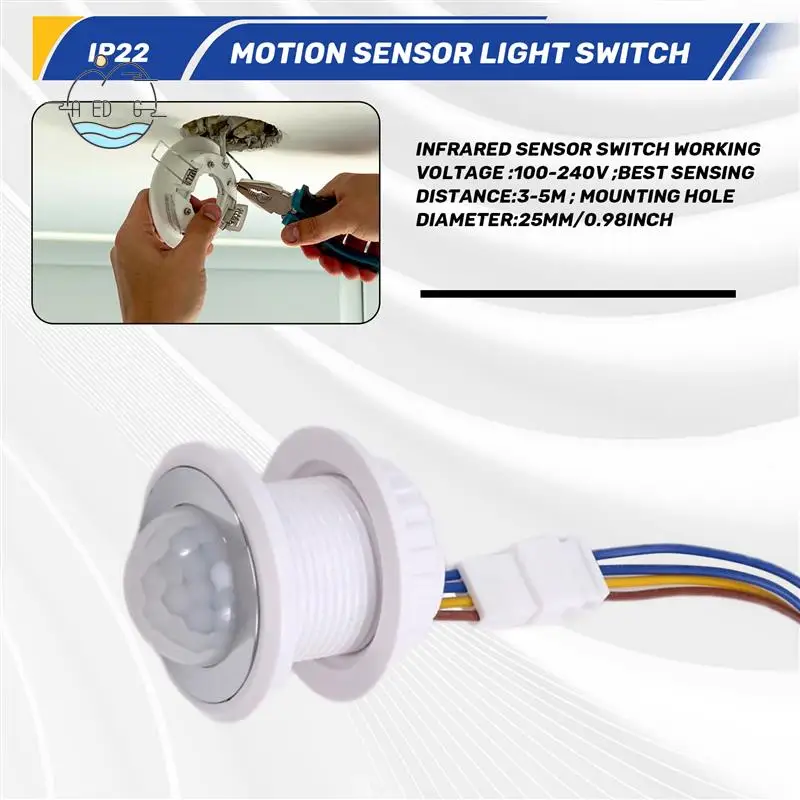 

AED6-Мини-датчик движения, выключатель света, 110-220 В, PIR-датчик, интеллектуальное обнаружение, задержка времени, регулируемая инфракрасная индукция