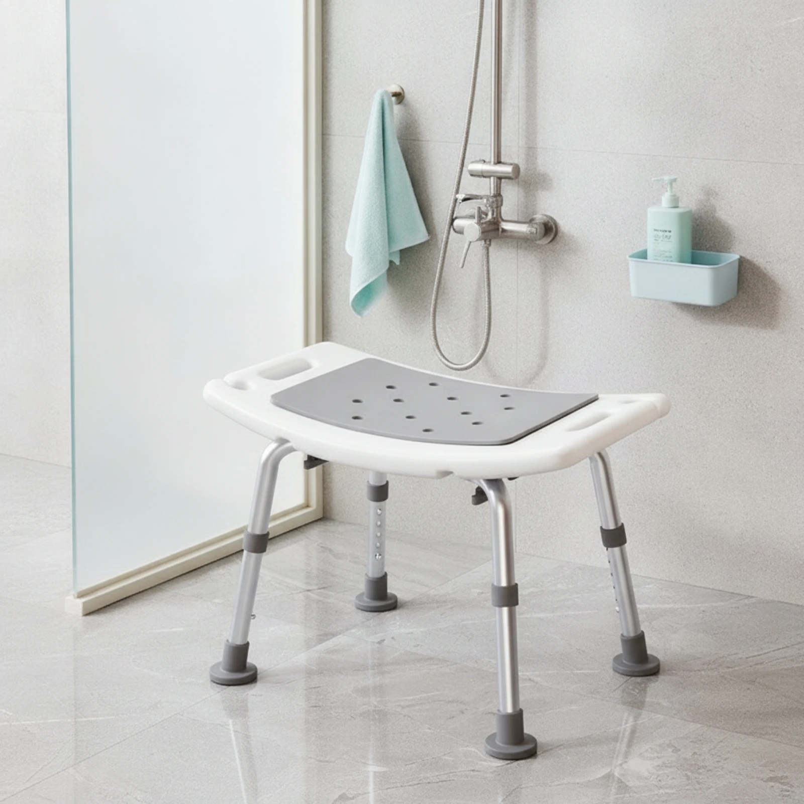 Shower Stool Skid-Resistant Shower Chair with Handholds Bath Seat Easy-to-Clean Bathroom Furniture Long-Lasting for Seniors