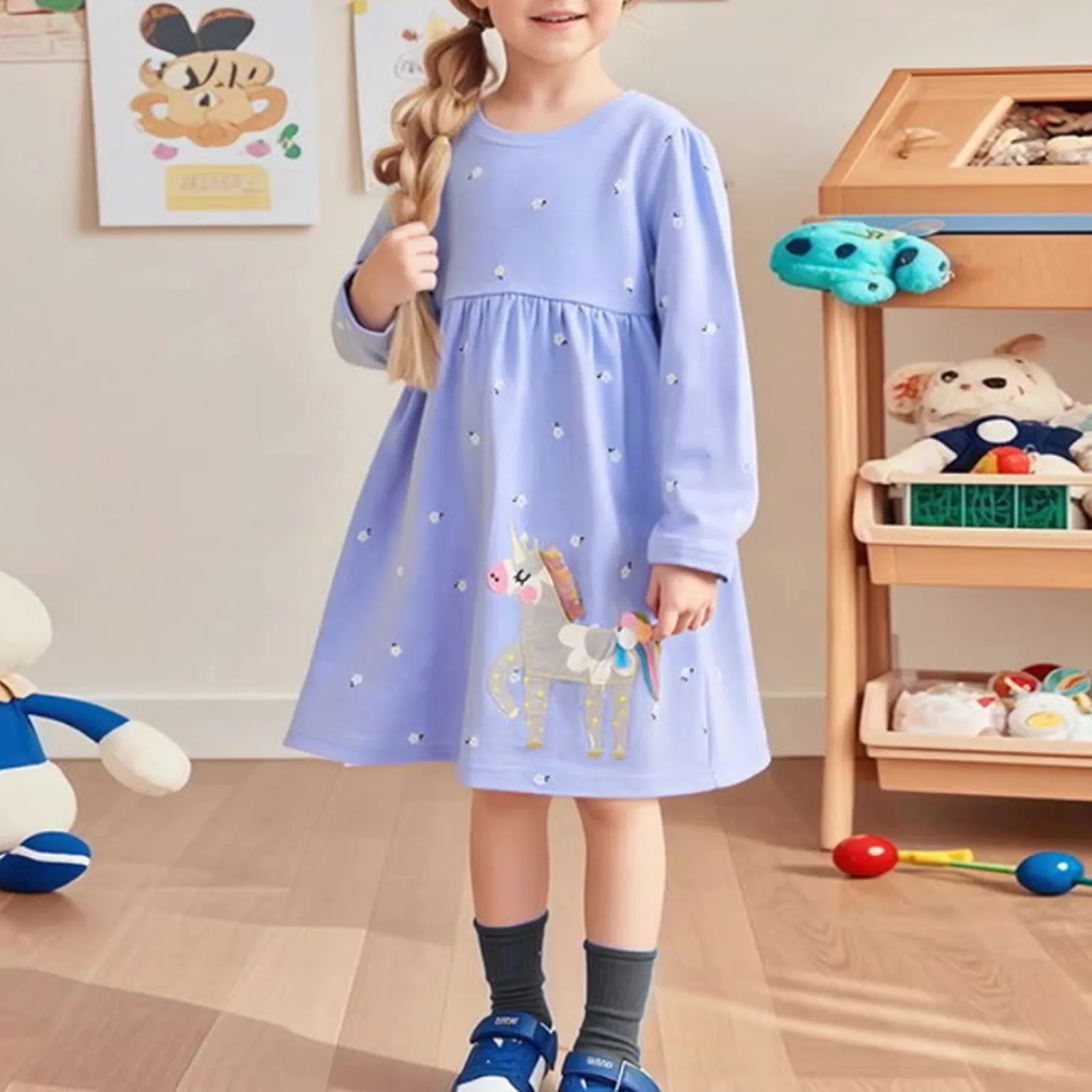 

Toddler Dresses 5t Toddler Girls Long Sleeve Dress Fall Cotton Casual Floal Shirt Dresses Angle Dress for Girls