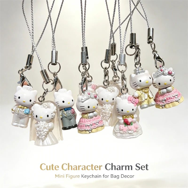 2Pcs Hello Kitty Keychains Cute Cat Pendant Phone Charm Wedding Companion Couple Gift