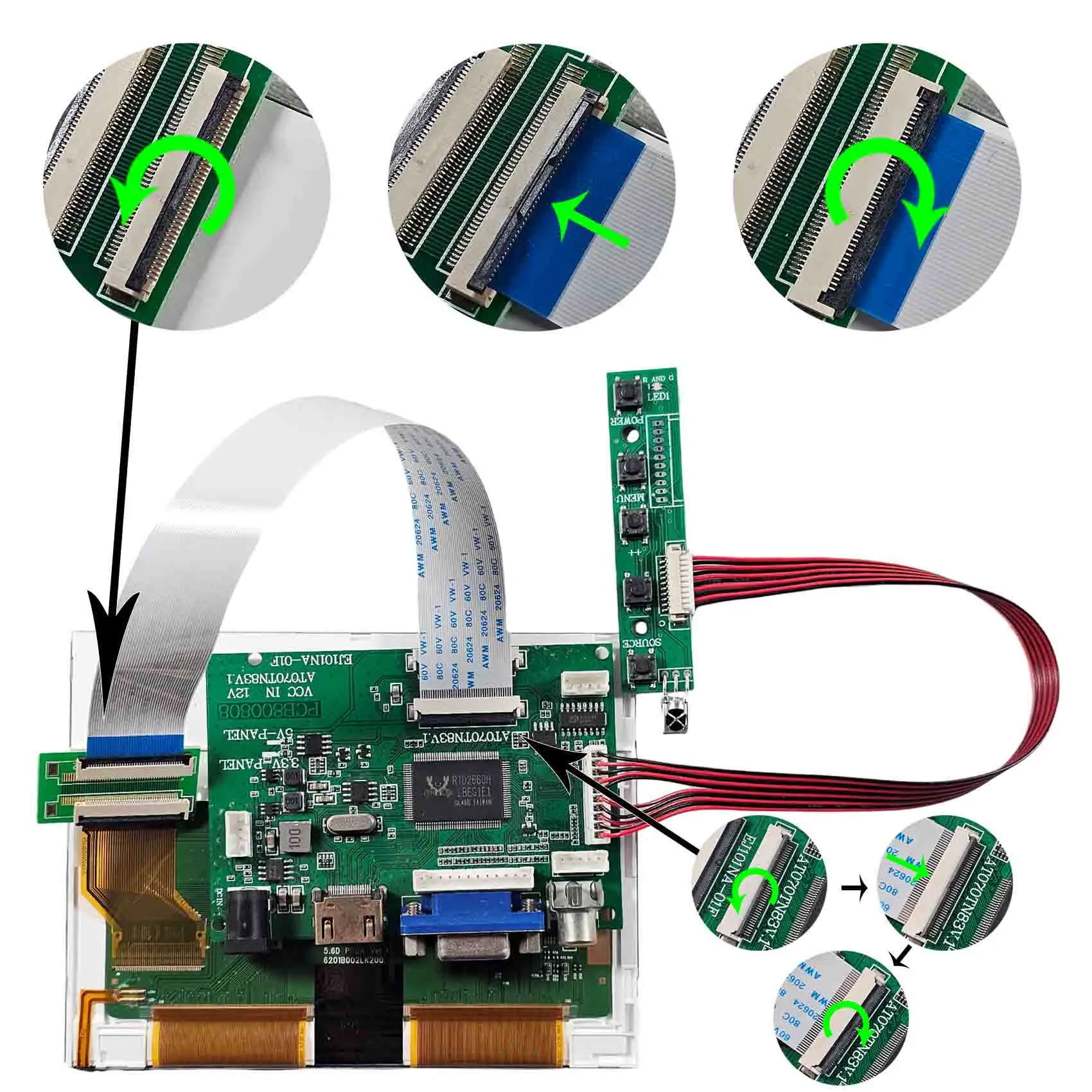 40Pin Ttl Lcd Driver Board Main Board Vga 2Av Reversing Controller Board for 5.6Inch At056Tn53 V1 640X480 Lcd Display