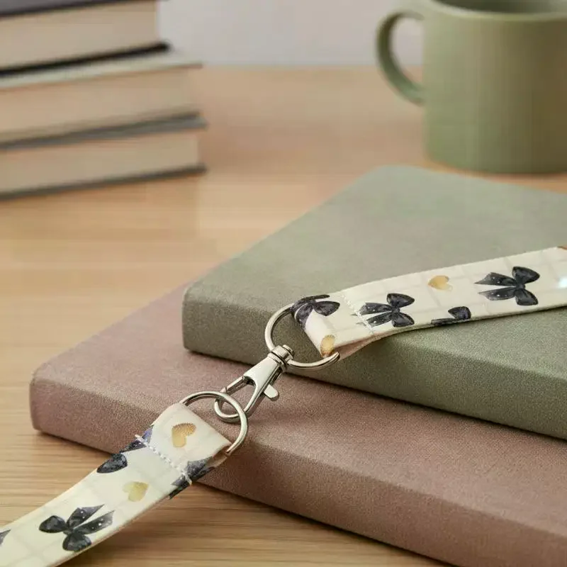 Cute Bow Printed Lanyard: Clear ID Card Holder Durable Detachable Strap Students Office Workers