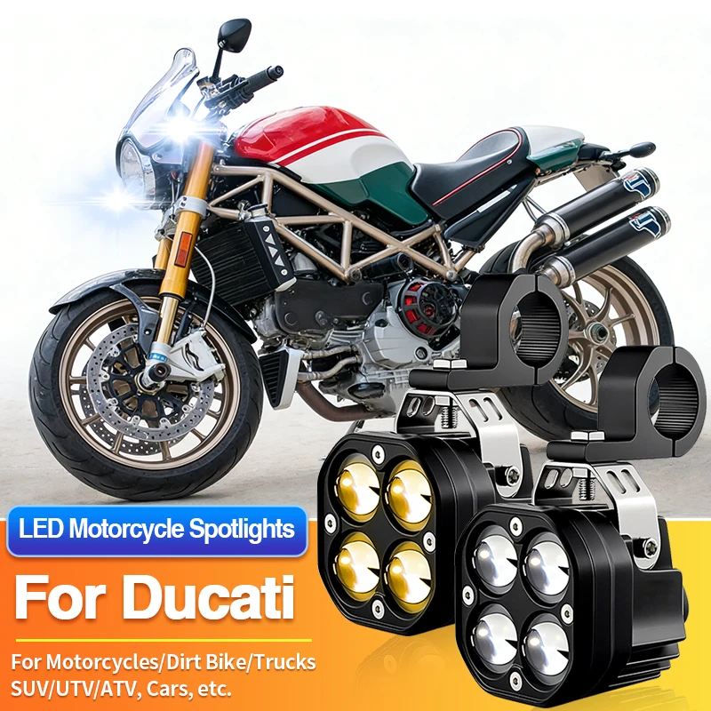 

1 Set LED Motorcycles Headlight Dual Color Spotlight Truck Car ATV for Ducati 1299/Monster 400 620 695 696 750 796 797 800 821