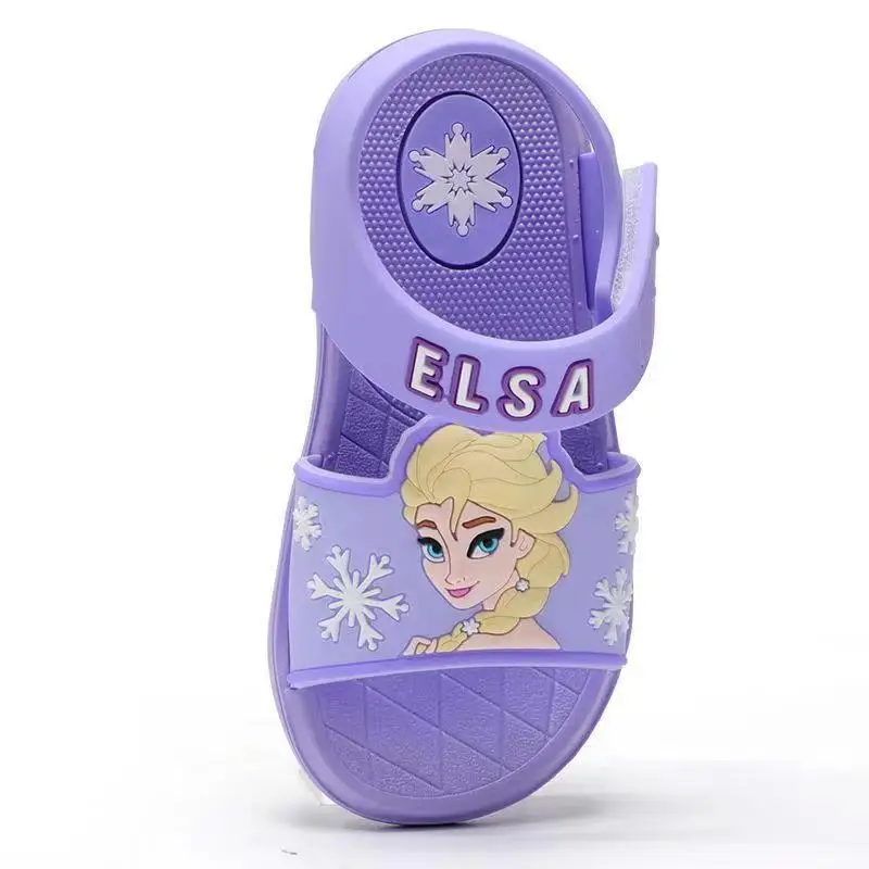 Disney Elsa Princess Frozen Girls\' Sandals PVC Soft Sole Sandals for Children\'s Beach Slippers Pink Blue Shoes Size 15-20