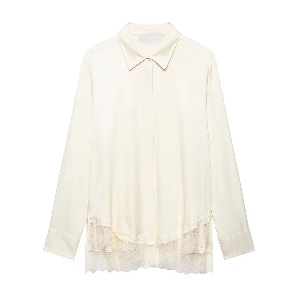 

Женская рубашка с кружевной отделкой, новинка лета 2026, в стиле ретро, с длинным рукавом, на пуговицах, универсальная, повседневная, шикарный топ