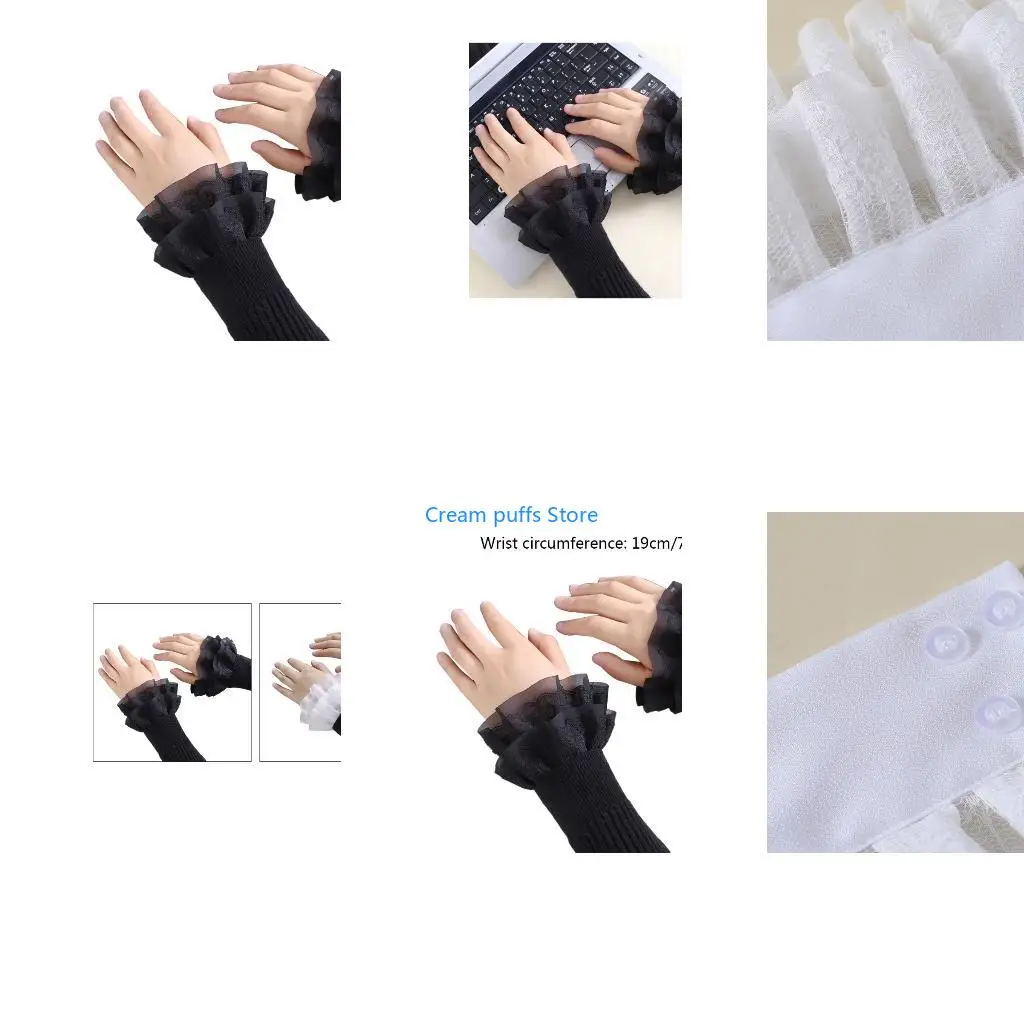 50LE Literary Women Sweet Fake Sleeves Double Layer Lace Detachable Flared Cuffs Sweater Decorative Wrist Warmers