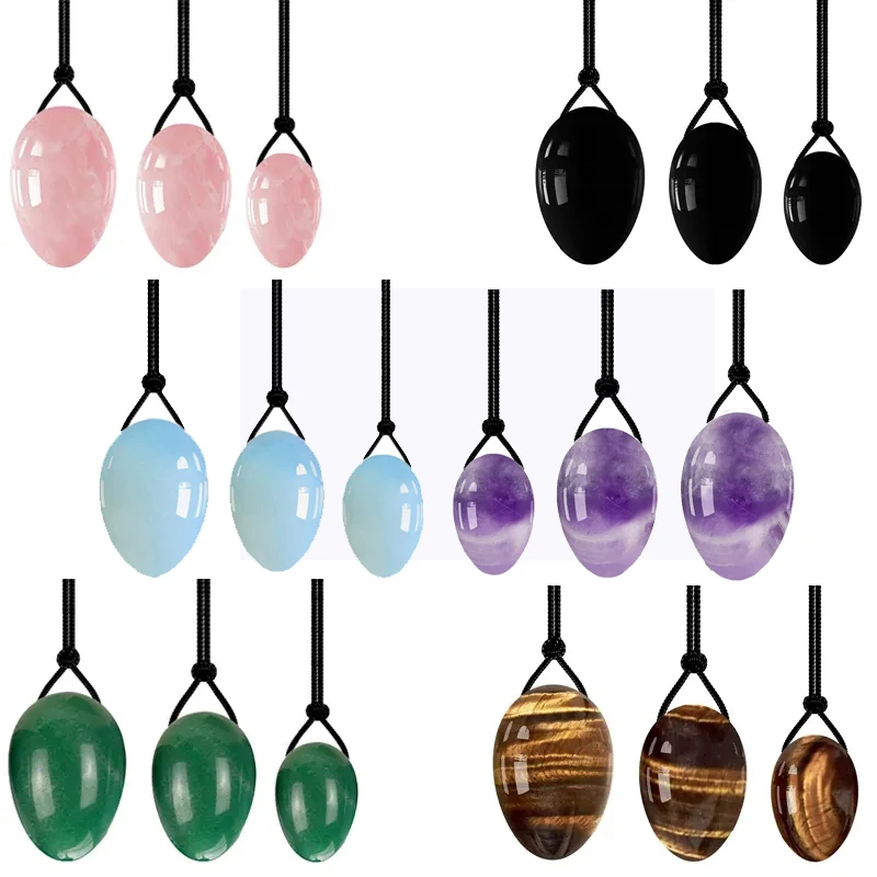 Natural Rose Quartz Yoni Eggs Big Head Drilling Crystal Egg Obsidian Amethyst Jade Egg Women Kegel Exerciser Muscles Vaginal