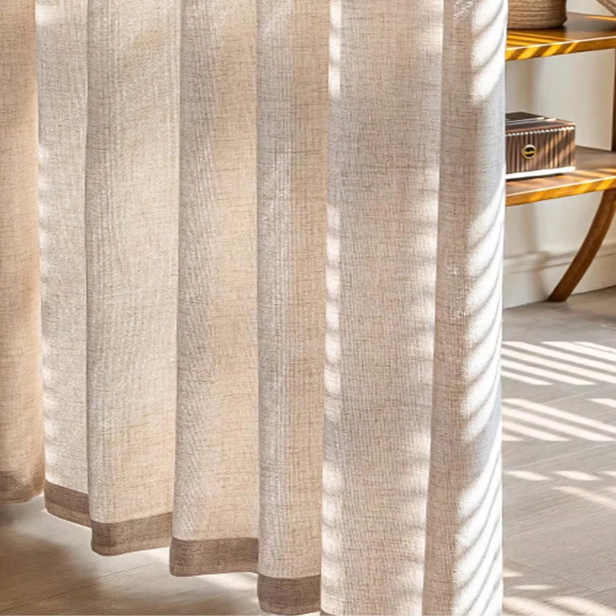 1PC Japanese Linen Sheer Curtain, Windproof Breathable Semi Dark, Bedroom Living Room Partition, 1pc Curtains for Home Decor