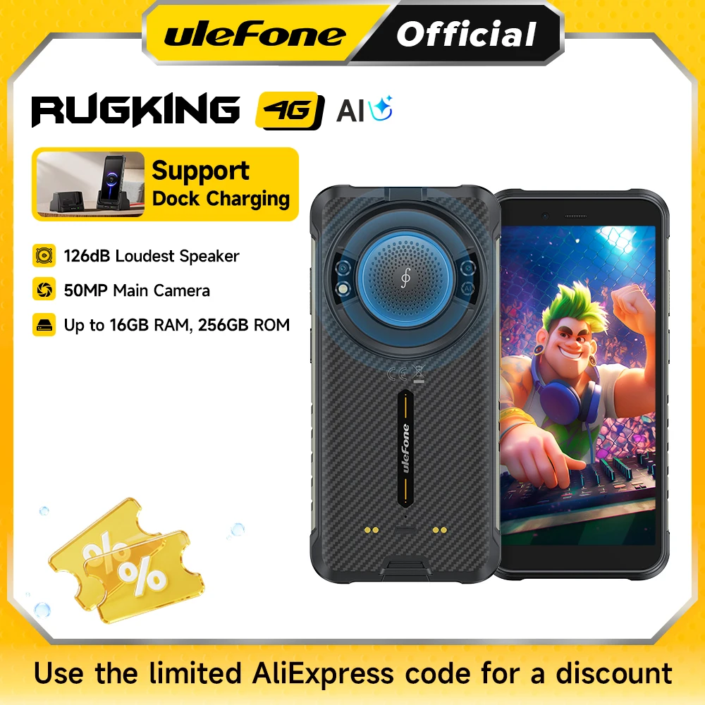 【2025 NEW】Ulefone RugKing 4G Rugged Phone Android 15 Up to 16GB+256GB Waterproof Smartphone 9600mAh 50MP Camera NFC Global