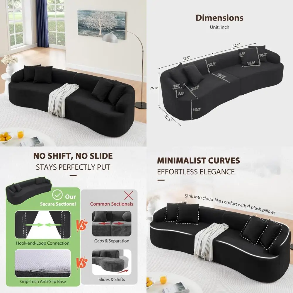 أريكة مقطعية حديثة وبسيطة بأربعة مقاعد، تصميم وحدات منحنية، راحة سحابة بدون عظم، تنجيد صوف الحمل #1