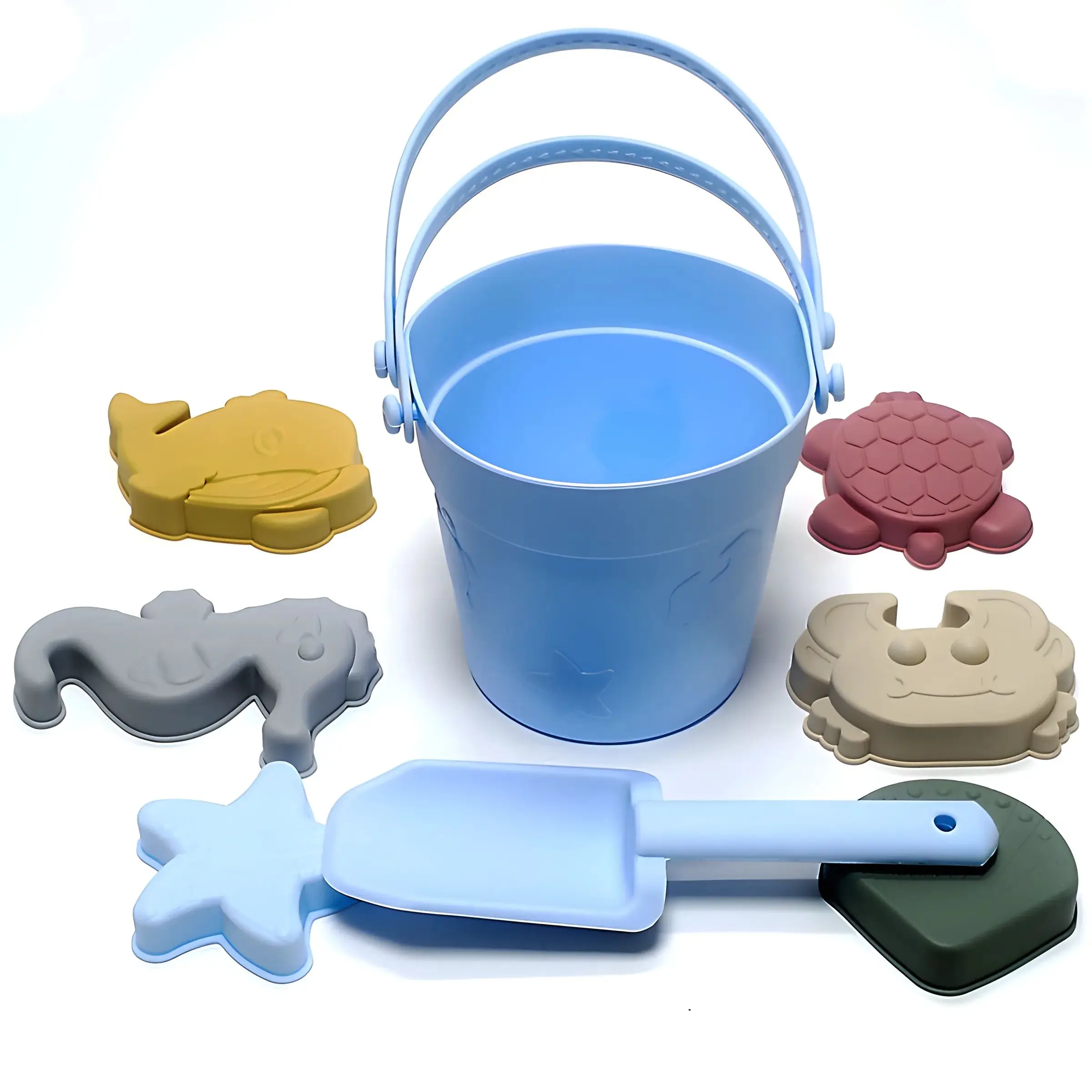 Juguetes para niños, cubo de playa, pala, serie Ocean, cubo, juego de agua, excavación de arena para padres e hijos, juego de juguetes de playa de silicona