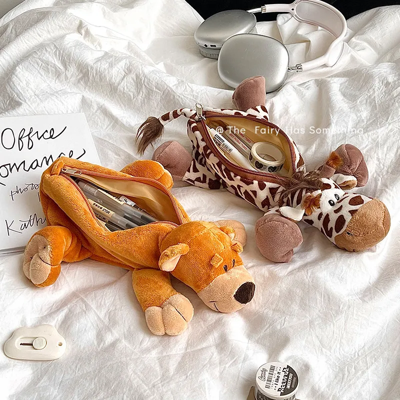 Plüsch-Federmäppchen in Niedlicher Affen- und Löwenform, Ästhetisches Design, Neuer Stil 2025, Schreibwaren-Tasche für Mädchen und Schüler