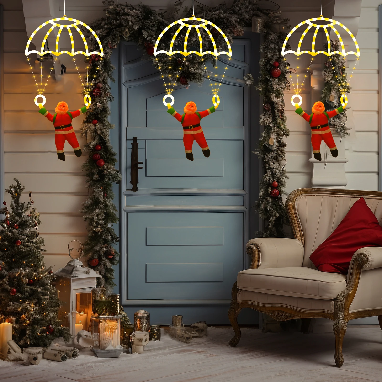 Christmas String Lights LED Santa Claus Parachute Light String USB Power 8 Modes Indoor And Outdoor Christmas Atmosphere Decora