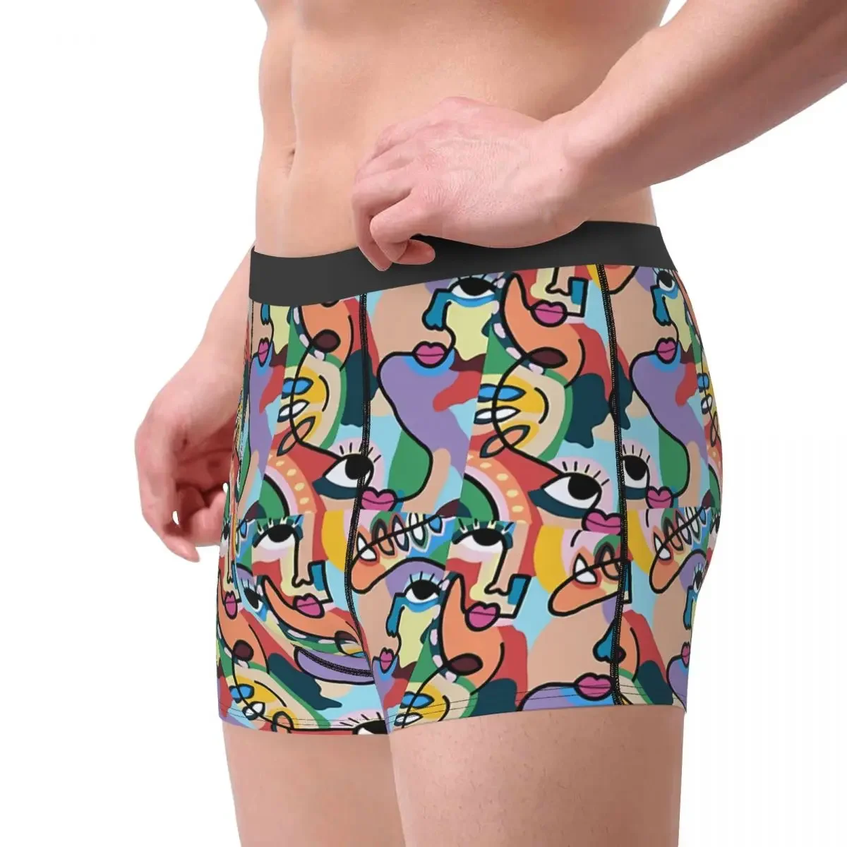 Line Art Abstract Face Design Underpants Breathbale Panties Men's Underwear Comfortable Shorts Boxer Briefs