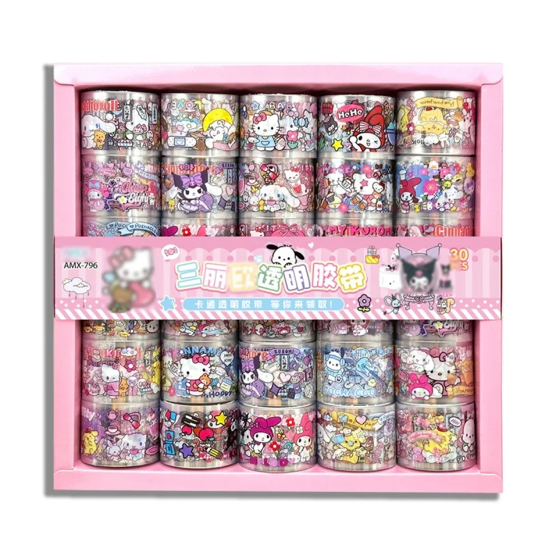 

30 шт./лот Декоративная клейкая лента Sanrio Melody Kuromi Kitty для скрапбукинга, дневников, канцелярских товаров и школьных принадлежностей