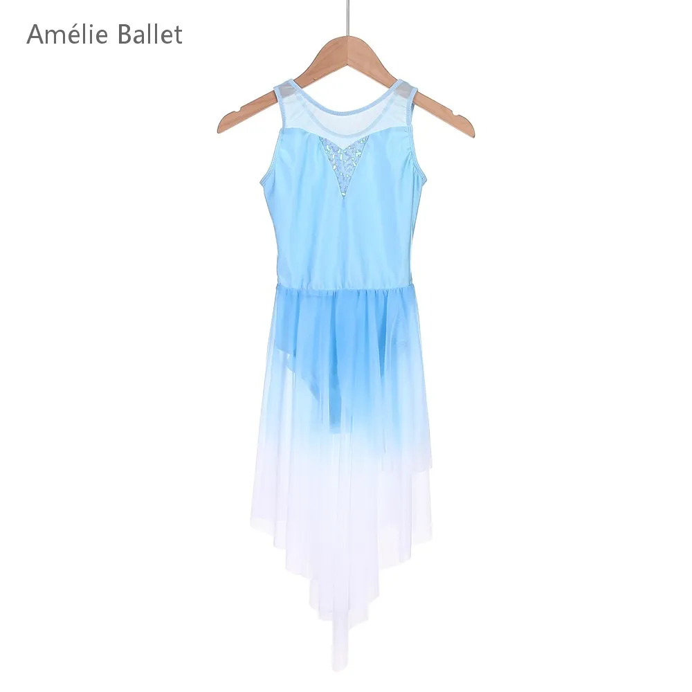 

25118 Ombre Sky Blue Spandex and Mesh Bodice Ballet Dress Adult Girls Ballet & Lyrical & Contemporary Dance Costumes