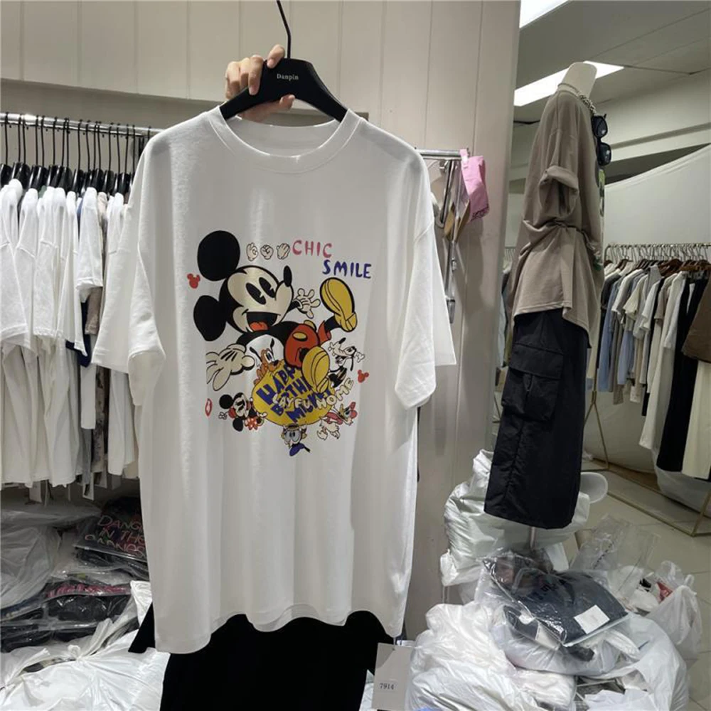 

plus Size Cartoon Mickey Mouse Print Cotton Short Sleeve T-Shirt Women's Summer Fashion Loose Top