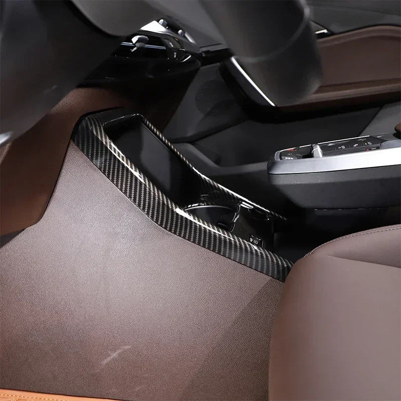 ABS Carbon Car Front Drain Cup Holder Center Control Panel Frame Cover Trim Interior Car Accessories For BMW X1 IX1 U11 2023-25