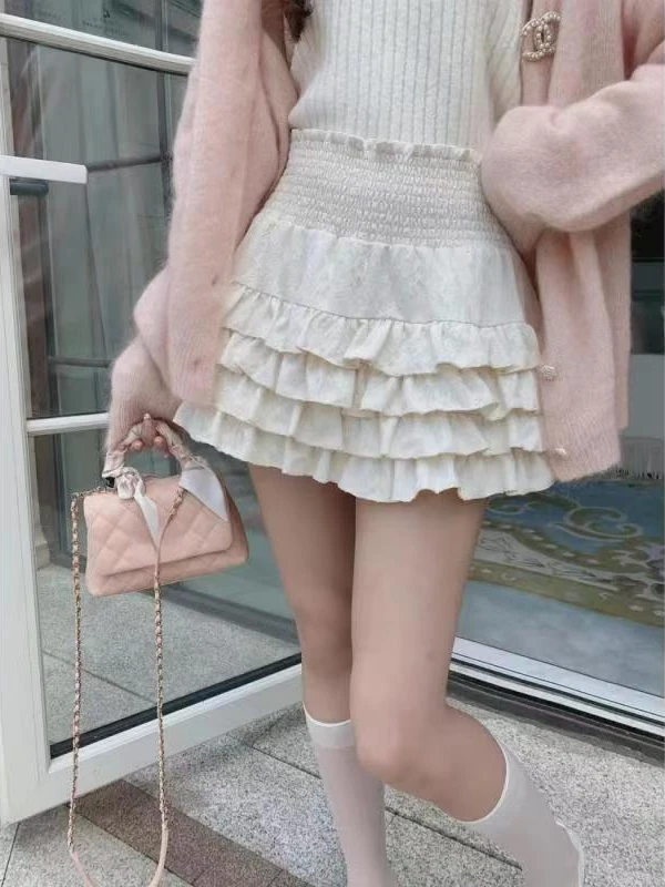 

Japanse Kawaii Lolita Cake Skirt Women Summer Sweet Elegant Party Mini Skirt Female High Waist College Style Casual Skirt 2023