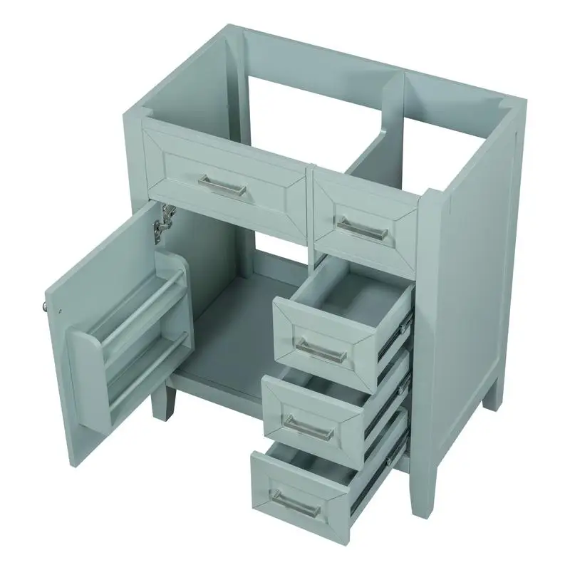 قاعدة زينة للحمام مقاس 30 بوصة، وخزانة بأدراج، وإطار صلب وMDF، ولمسة نهائية خضراء