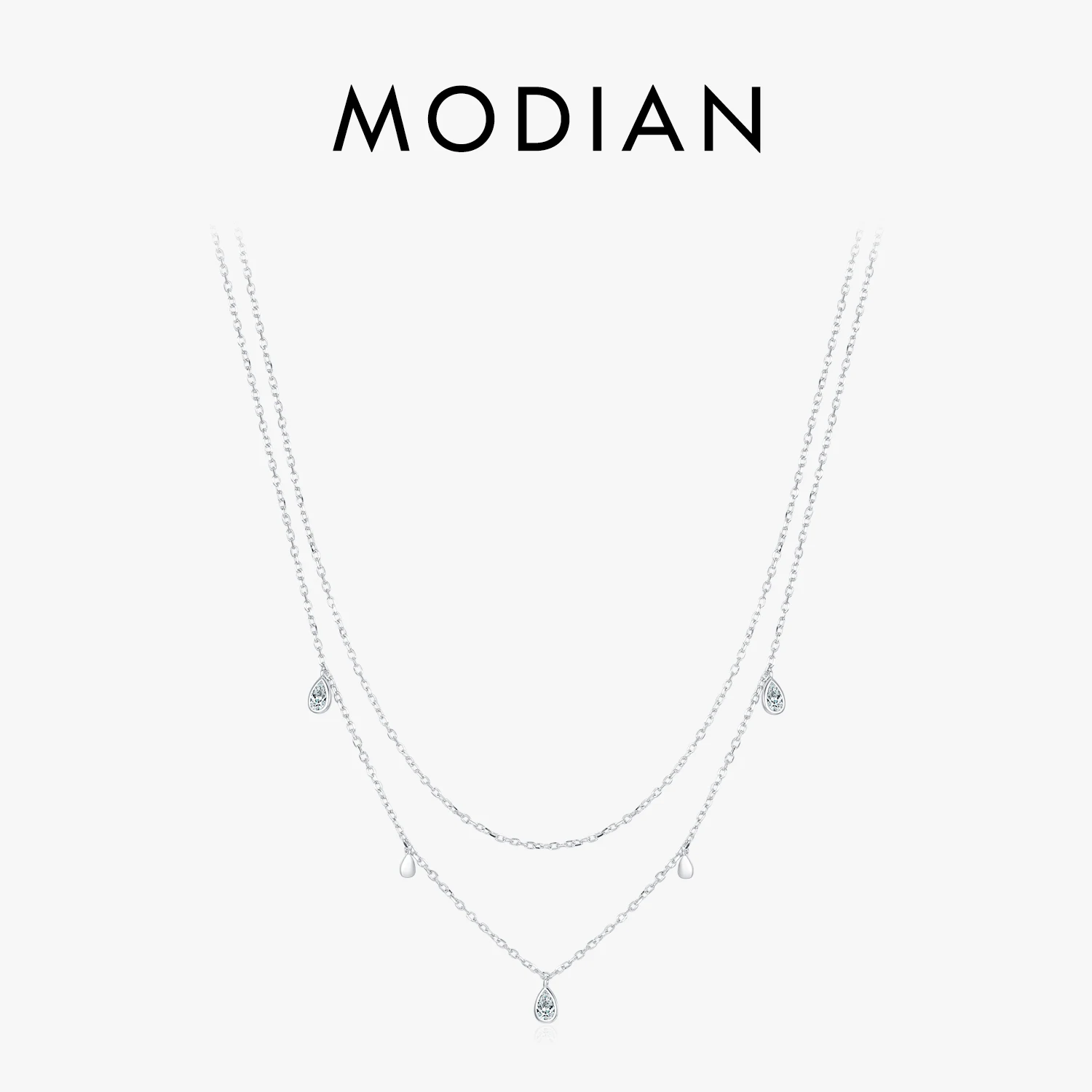 MODIAN kształt gruszki Moissanite wisiorek naszyjnik 925 Sterling Silver dwuwarstwowe naszyjniki dla kobiet luksusowa biżuteria ślubna