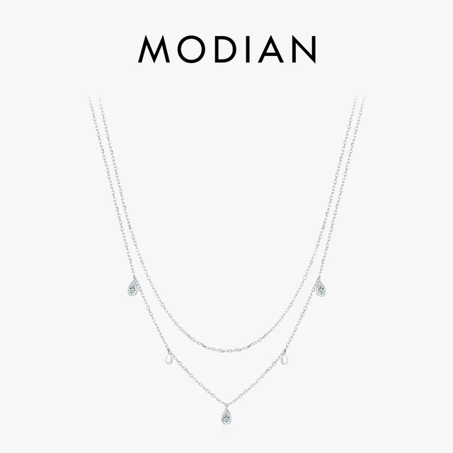 MODIAN kształt gruszki Moissanite wisiorek naszyjnik 925 Sterling Silver dwuwarstwowe naszyjniki dla kobiet luksusowa biżuteria ślubna