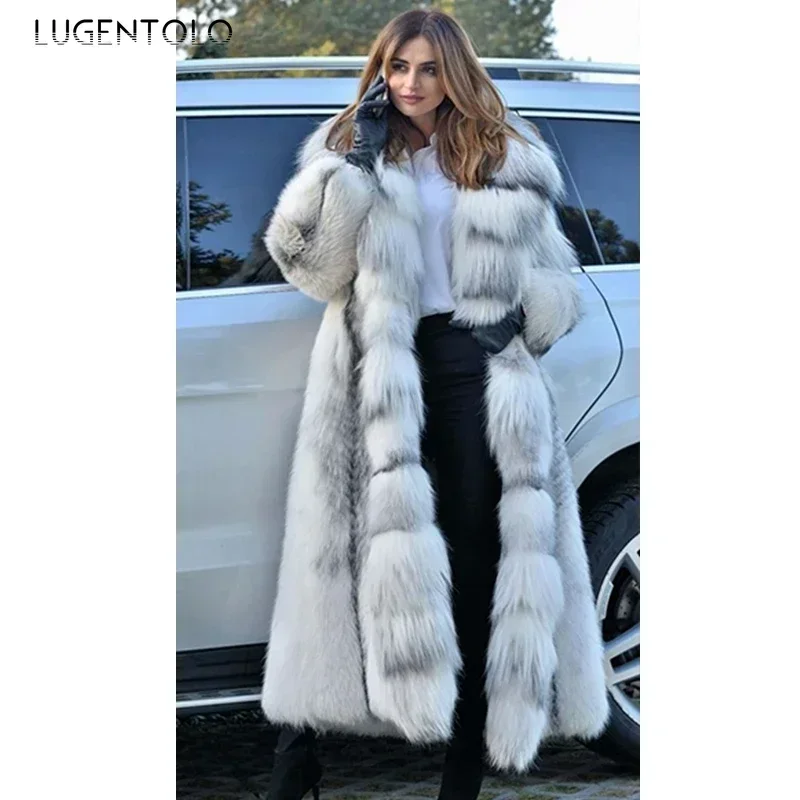 Women Faux Fur Coat Winterf Fashion Warm X-Long Large Size Coats Solid Hooded Lady Loose Open Stitch 5XL New 2024 Elegant Cloth