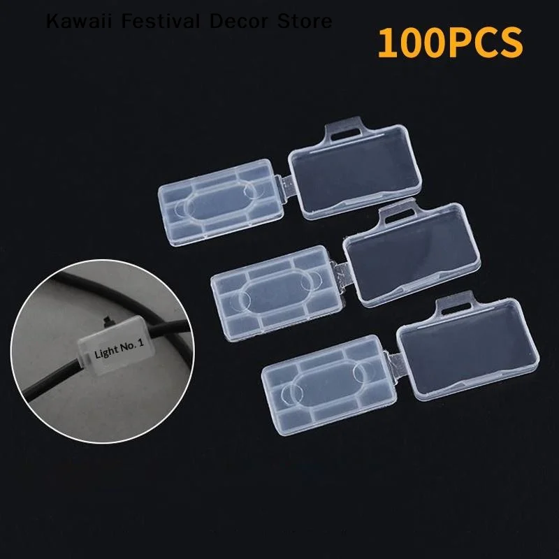 【K】100pcs Cable Label Tag Box Transparent Plastic Cable Tie Marker Wire Sign Name Holder Display Identification Seal Case LMC