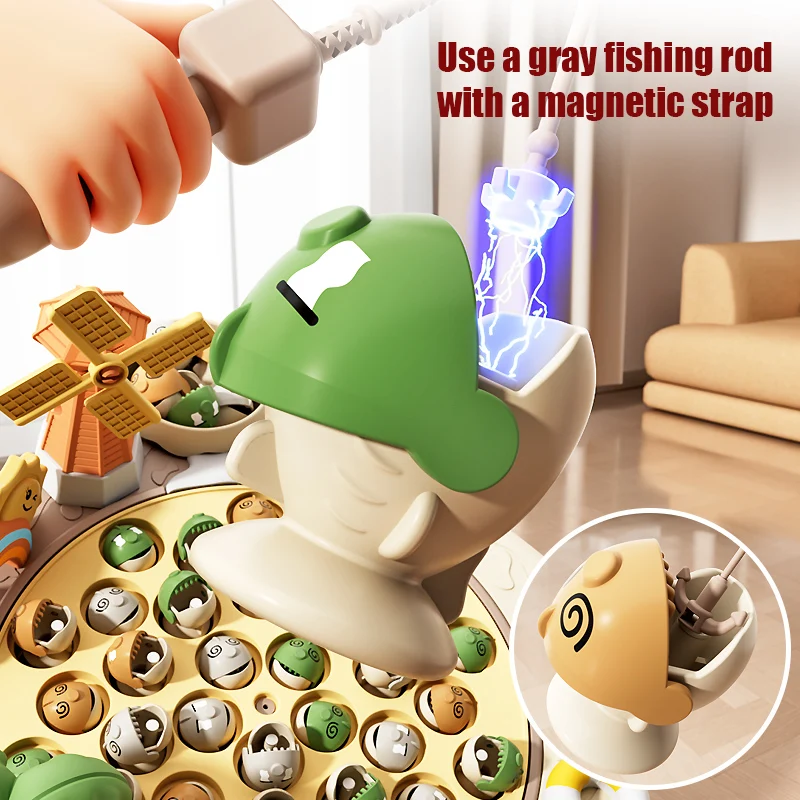 لعبة صيد مغناطيسية للأطفال كهربائية 360 °   تدوير مع الموسيقى الممتعة، لعبة قضيب السمك التعليمية، هدايا للأطفال بعمر 3 سنوات