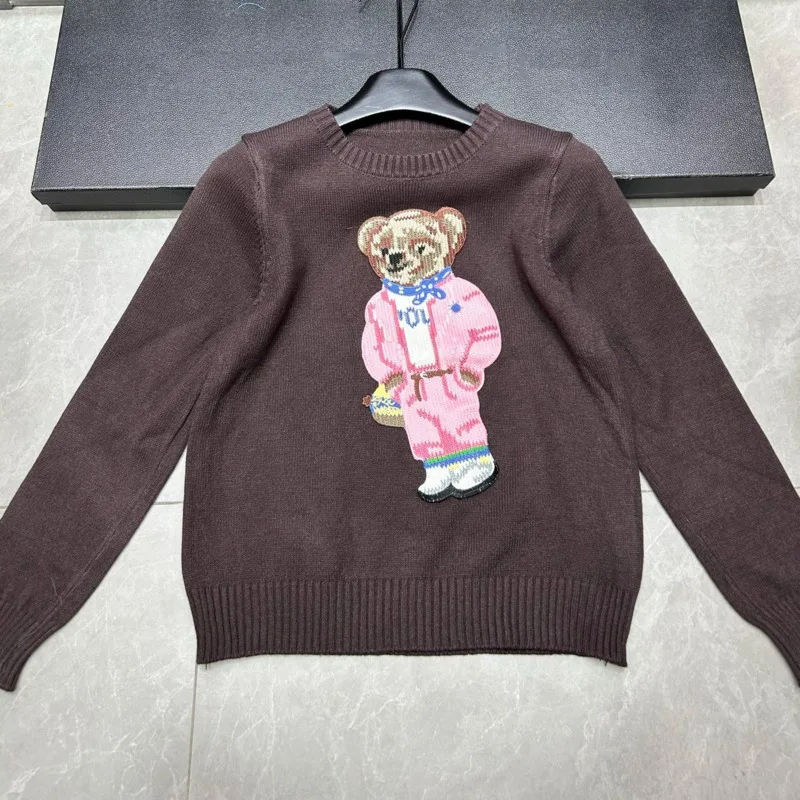 عالية الجودة ضوء الفاخرة الفرنسية الدب المطرزة محبوك سترة للنساء موضة جديدة عادية فضفاض البلوز القمم تسحب فام