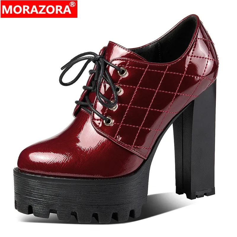 

MORAZORA 2024 New Patent Leather Women Pumps Lace Up 12cm High Heels Platform Shoes Fashion Sexy Ladies Office Dress Shoes