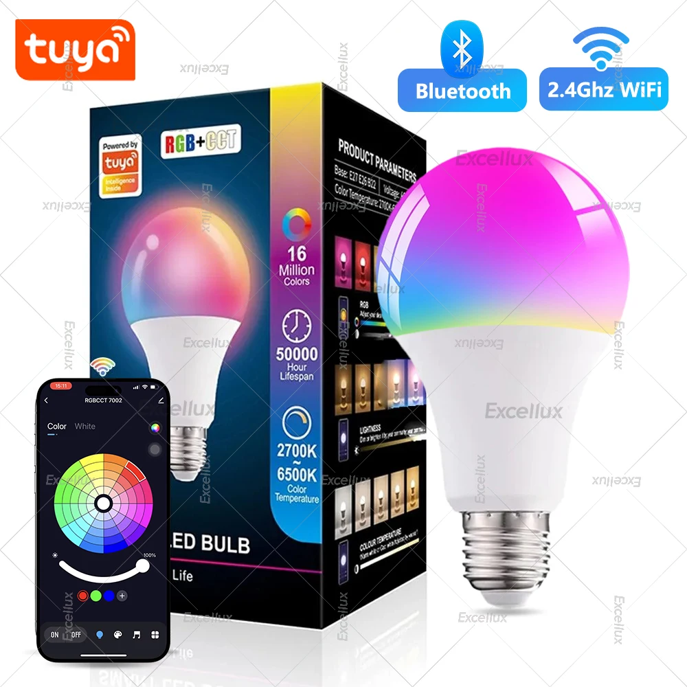 Tuya WiFi Bluetooth Smart Led Glühbirnen E27 15W 85-265V Dimmbare Smart Led Lampe RGB, 2700-6500K, Smart Life App, Stimme Mit Alexa