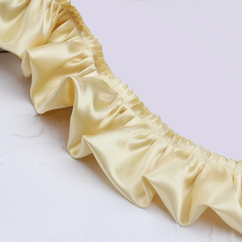 5Yards Gold Ruffle Lace Edge Trim Shiny Satin Pleated Ribbon Fabric Fringe Hem For DIY Dress Bouquet Collar Upholstery Crafts