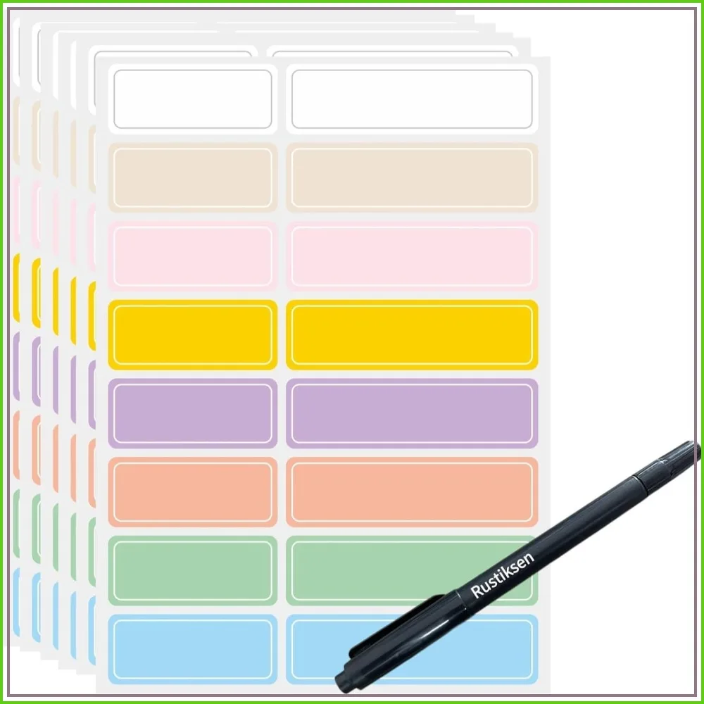 320 Pack Waterproof Adhesive Labels with Marker Pen, Reusable & Washable Stickers for Water Bottles, Books, Home Organization