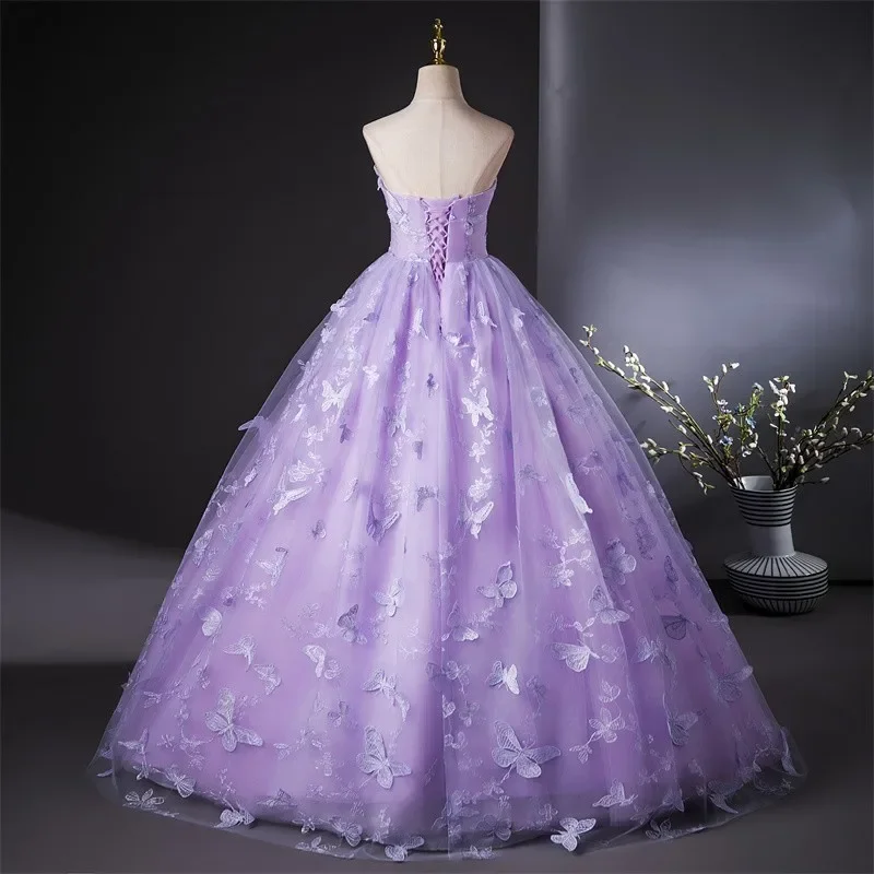 Luxe strapless quinceanerajurk zoete kanten baljurk aangepaste kleur voor meisjes 2026 nieuwe feestjurk