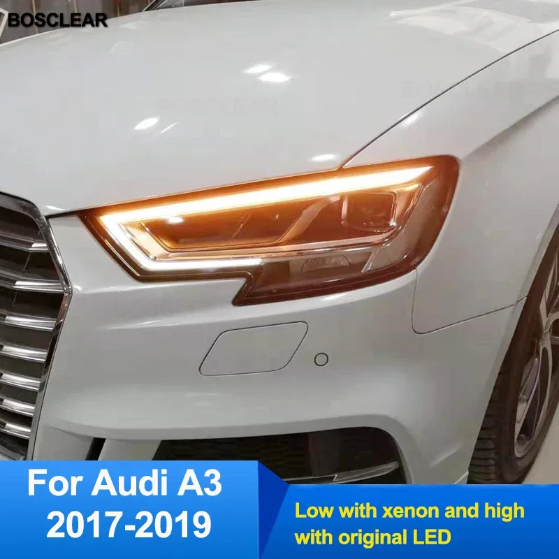 2pc Car Style LED Headlights For Audi A3 2013-2020 For A3 Head Lamp LED DRL Lens Double Beam Bosclear H7 Hid Xenon Bi Xenon Lens