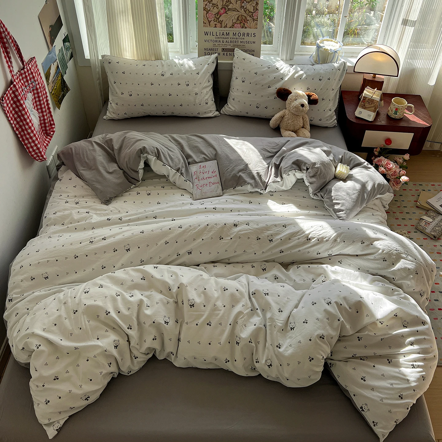 Korean Style Bedding Sets Cartoon Sheet Set Duvet Cover Pillowcase Twin Queen Full Size No Filling Fitted Sheet Set Home Decor